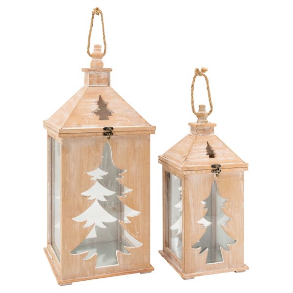 Lanterne en pin et métal Sapin (Lot de 2)