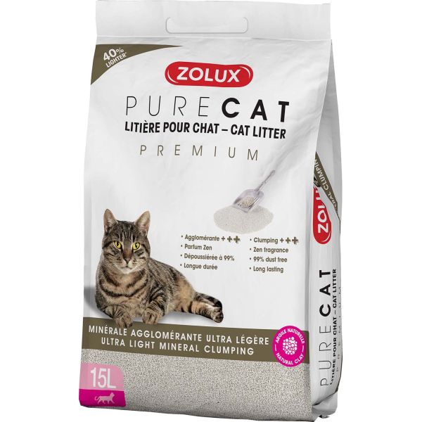 Litière agglomérante premium Pure cat 15L - ZOL-2139