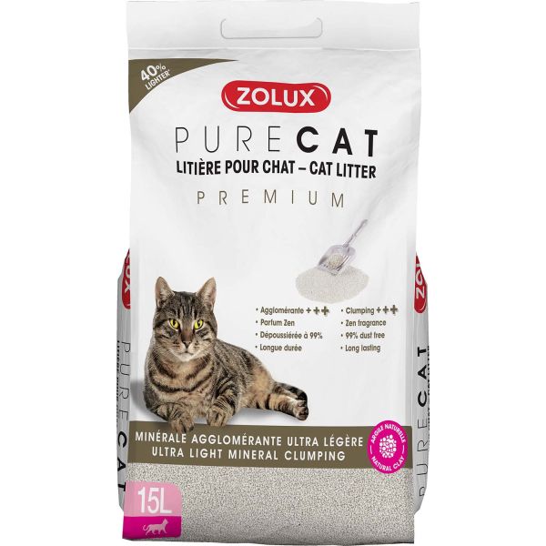 Litière agglomérante premium Pure cat 15L - ZOLUX