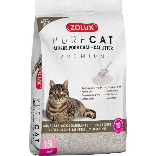 Litière agglomérante premium Pure cat 15L