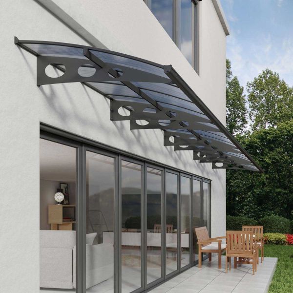 Marquise de porte en aluminium gris et polycarbonate double paroi Herald - Canopia by Palram