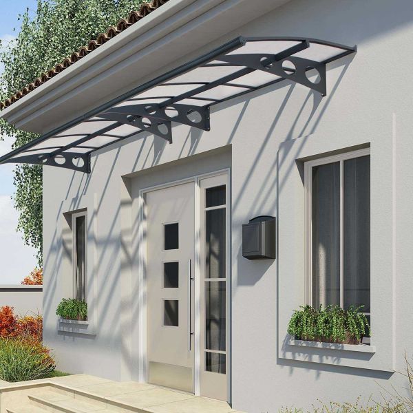 Marquise de porte en aluminium gris et polycarbonate double paroi Herald - Canopia by Palram