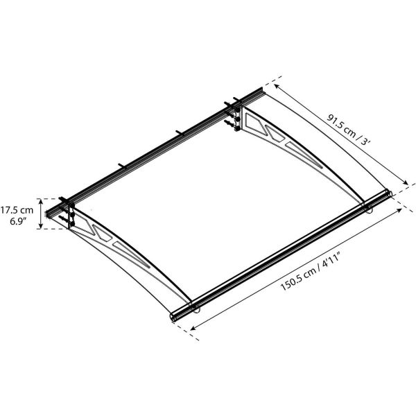 Marquise de porte en aluminium gris et polycarbonate transparent Altair - PAA-0249