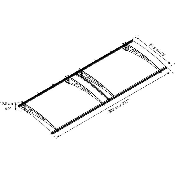 Marquise de porte en aluminium gris et polycarbonate transparent Altair - PAA-0250