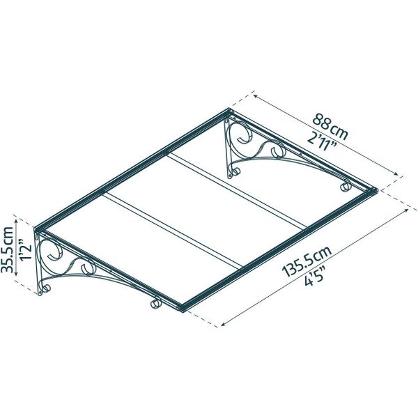 Marquise de porte en aluminium gris et polycarbonate transparent Venus - PAA-0240