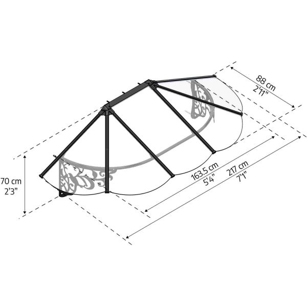 Marquise de porte en aluminium et polycarbonate Lily - PAA-0295