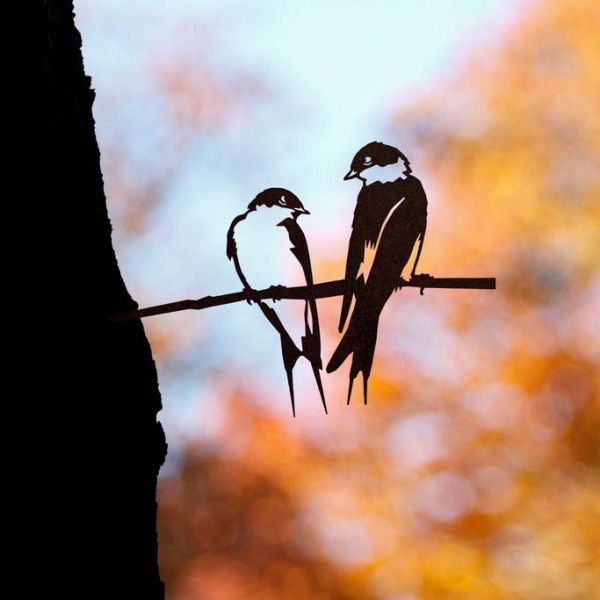 METALBIRD, oiseau sur pique couple d'hirondelles en acier corten