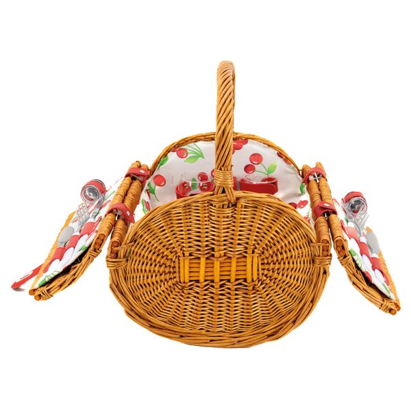 Panier pique-nique rond en osier clair 2 couvert Cerise - 6