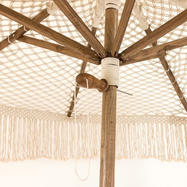 Parasol en macramé avec mât en teck - 399