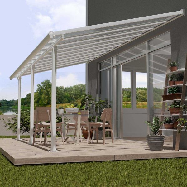 Pergola à adosser en aluminium blanc et polycarbonate Olympia - Canopia by Palram