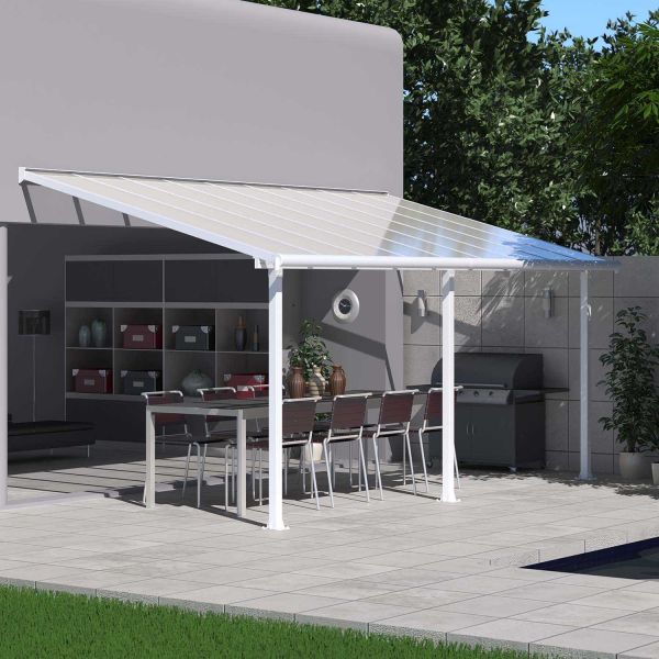 Pergola à adosser en aluminium blanc et polycarbonate Olympia - Canopia by Palram