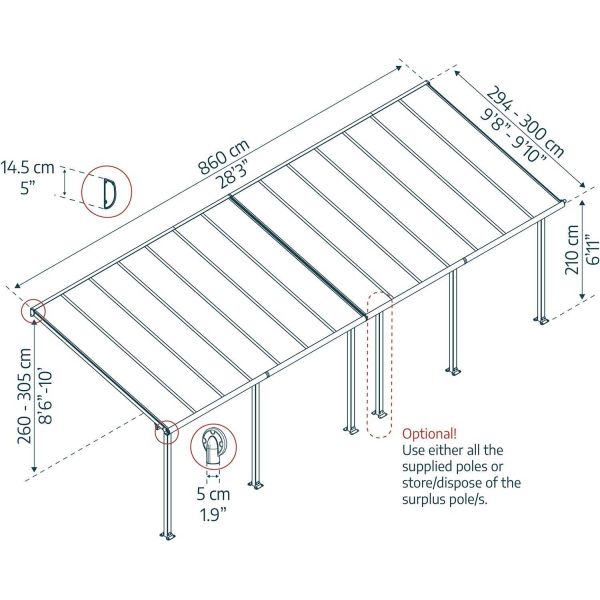 Pergola à adosser en aluminium blanc et polycarbonate Olympia - PAA-0342