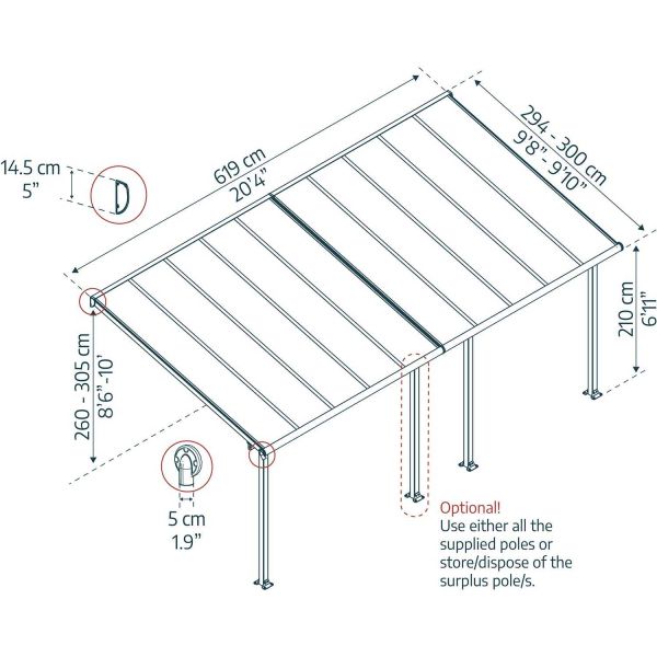 Pergola à adosser en aluminium blanc et polycarbonate Olympia - PAA-0340