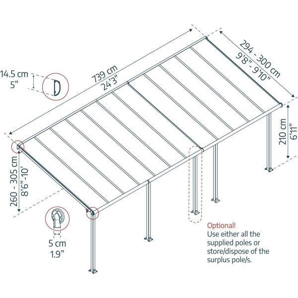 Pergola à adosser en aluminium blanc et polycarbonate Olympia - PAA-0341