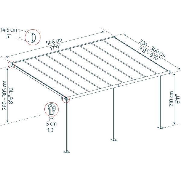 Pergola à adosser en aluminium blanc et polycarbonate Olympia - PAA-0339