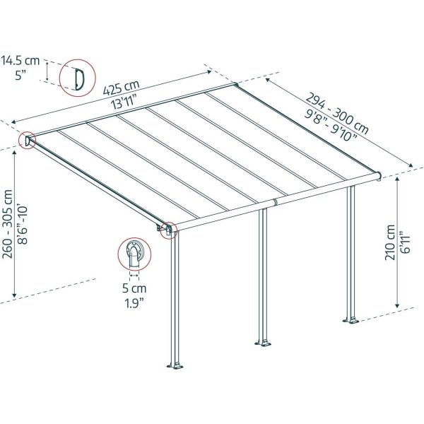 Pergola à adosser en aluminium blanc et polycarbonate Olympia - PAA-0338