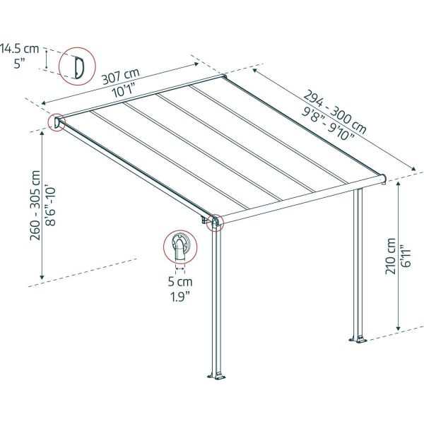 Pergola à adosser en aluminium blanc et polycarbonate Olympia - PAA-0337