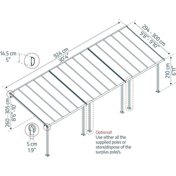 Pergola à adosser en aluminium blanc et polycarbonate Olympia - PAA-0343