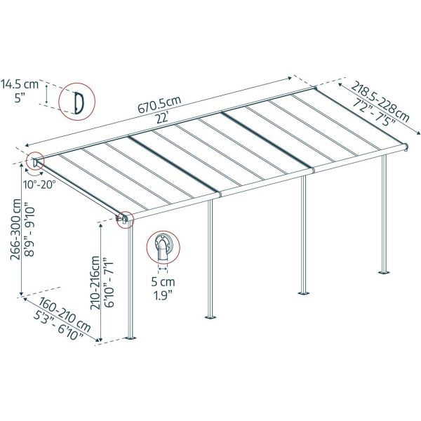 Pergola à adosser en aluminium blanc et polycarbonate Sierra - PAA-0302