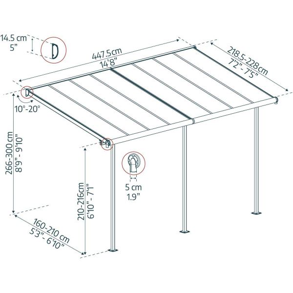 Pergola à adosser en aluminium blanc et polycarbonate Sierra - PAA-0301