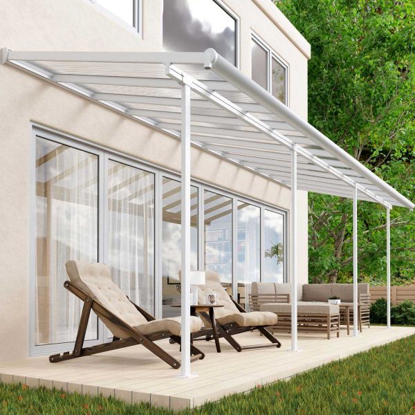 Pergola à adosser en aluminium blanc et polycarbonate Sierra - Canopia by Palram