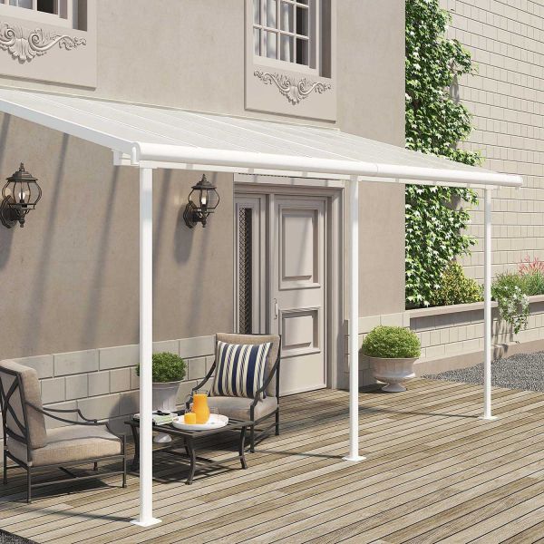 Pergola à adosser en aluminium blanc et polycarbonate Sierra - Canopia by Palram