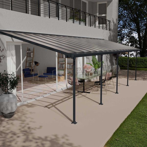 Pergola à adosser en aluminium gris et polycarbonate Feria - Canopia by Palram