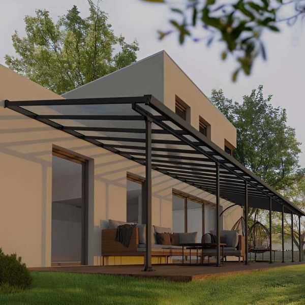 Pergola à adosser en aluminium gris et polycarbonate Feria - Canopia by Palram