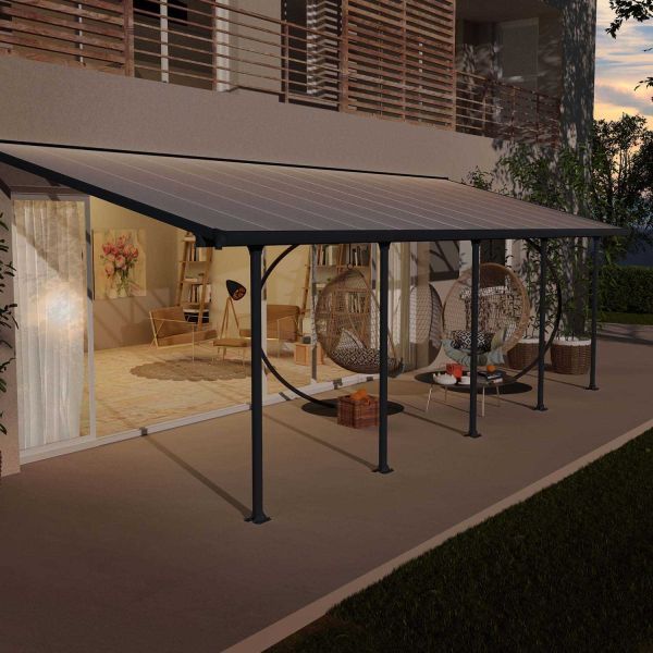 Pergola à adosser en aluminium gris et polycarbonate Feria - Canopia by Palram