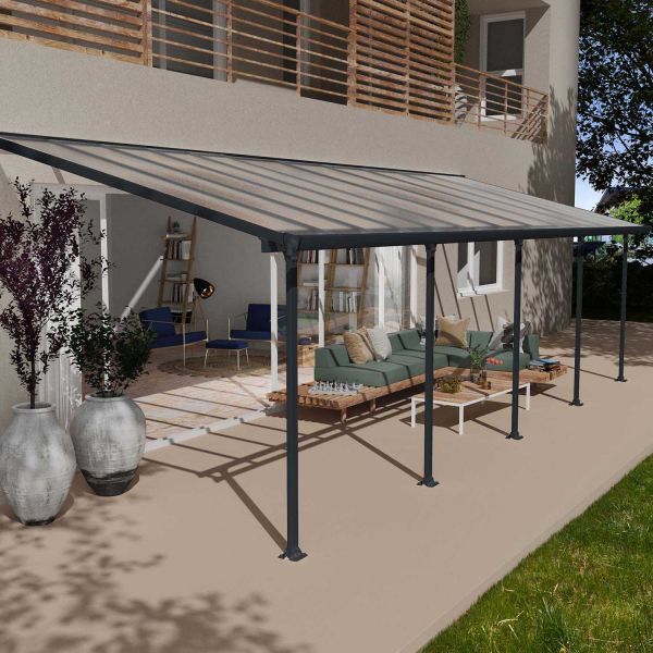 Pergola à adosser en aluminium gris et polycarbonate Feria - Canopia by Palram