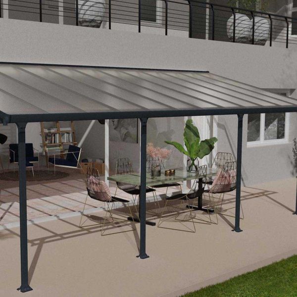 Pergola à adosser en aluminium gris et polycarbonate Feria - Canopia by Palram