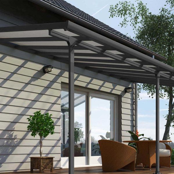 Pergola à adosser en aluminium gris et polycarbonate Feria - Canopia by Palram