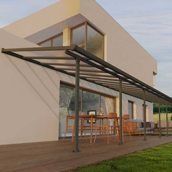 Pergola à adosser en aluminium gris et polycarbonate Feria - Canopia by Palram