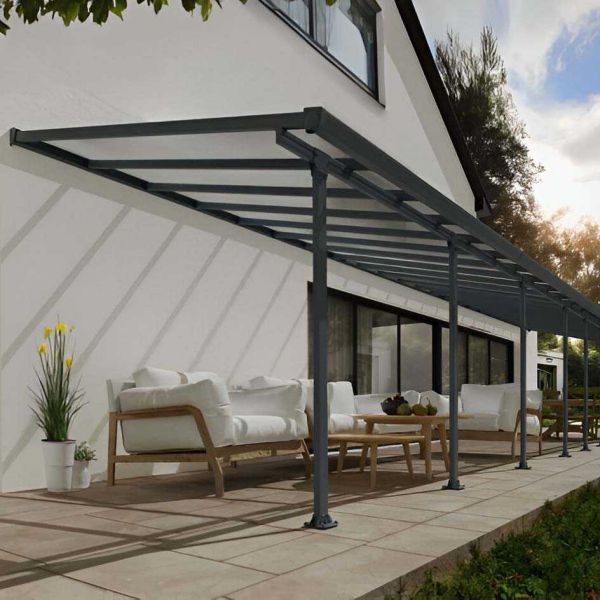 Pergola à adosser en aluminium gris et polycarbonate Feria - Canopia by Palram