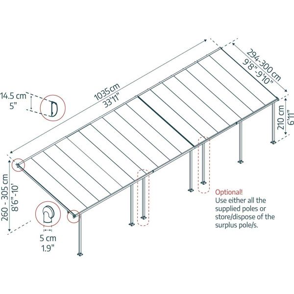 Pergola à adosser en aluminium gris et polycarbonate Feria - PAA-0323