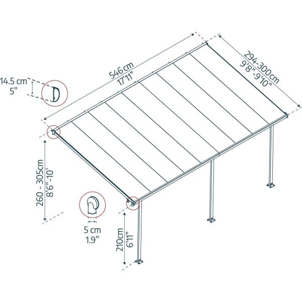 Pergola à adosser en aluminium gris et polycarbonate Feria - PAA-0317