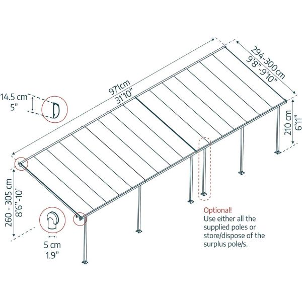 Pergola à adosser en aluminium gris et polycarbonate Feria - PAA-0322