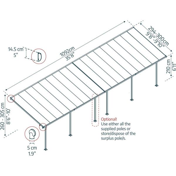 Pergola à adosser en aluminium gris et polycarbonate Feria - PAA-0324