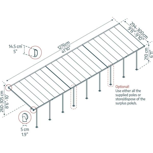 Pergola à adosser en aluminium gris et polycarbonate Feria - PAA-0327