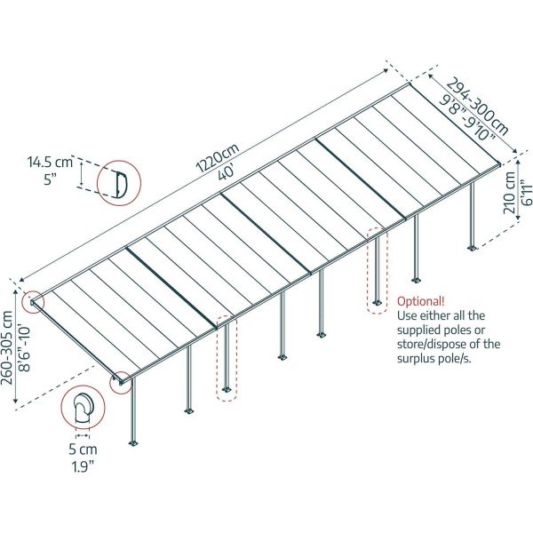 Pergola à adosser en aluminium gris et polycarbonate Feria - PAA-0326