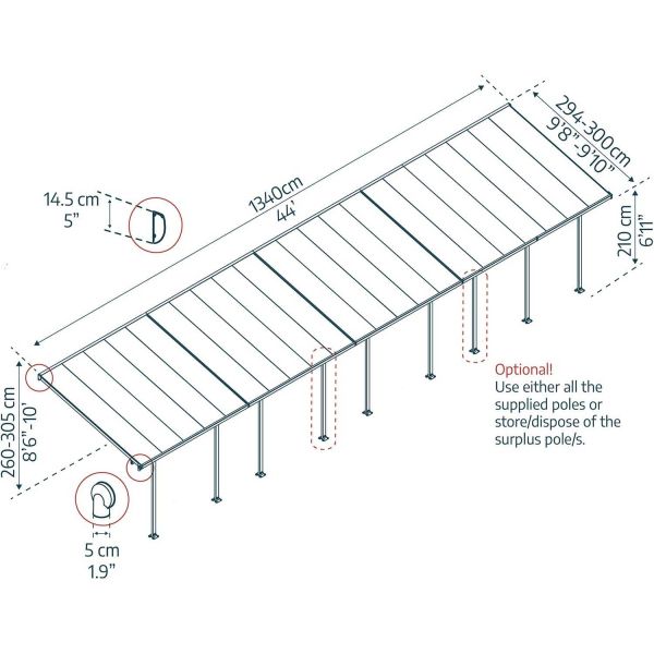 Pergola à adosser en aluminium gris et polycarbonate Feria - PAA-0328