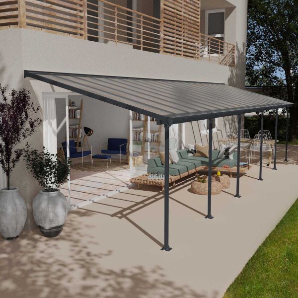 Pergola à adosser en aluminium gris et polycarbonate Feria - Canopia by Palram