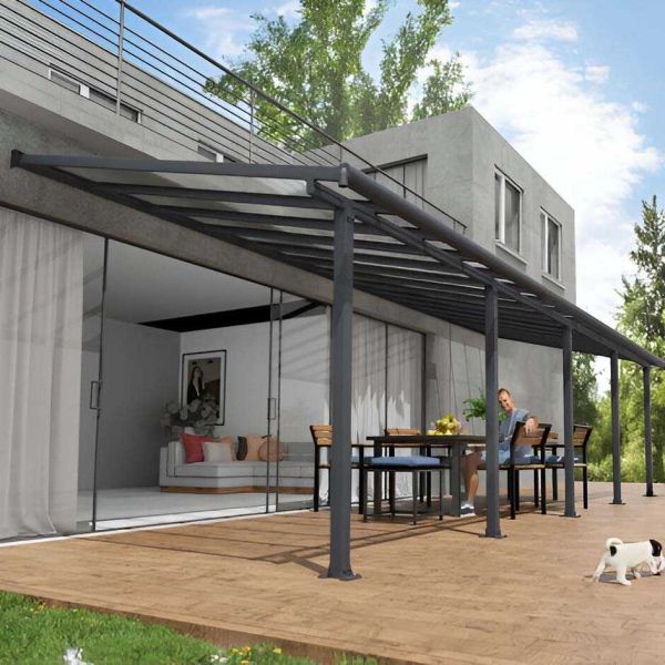 Pergola à adosser en aluminium gris et polycarbonate Olympia - Canopia by Palram