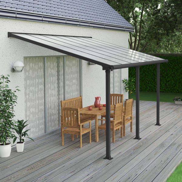 Pergola à adosser en aluminium gris et polycarbonate Olympia - Canopia by Palram