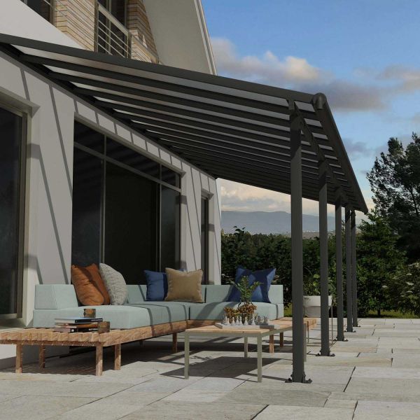 Pergola à adosser en aluminium gris et polycarbonate Olympia - Canopia by Palram