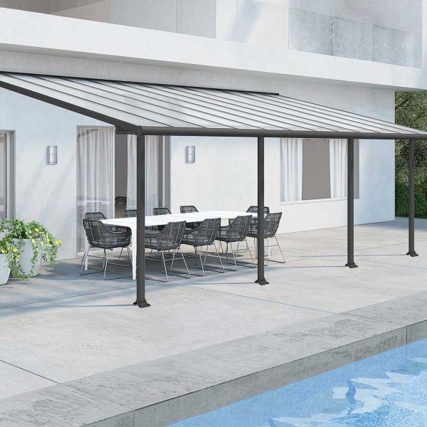 Pergola à adosser en aluminium gris et polycarbonate Olympia - Canopia by Palram