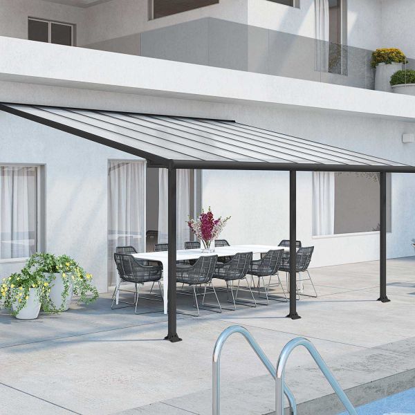 Pergola à adosser en aluminium gris et polycarbonate Olympia - Canopia by Palram