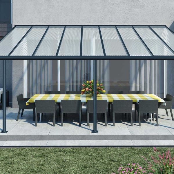 Pergola à adosser en aluminium gris et polycarbonate Olympia - 7