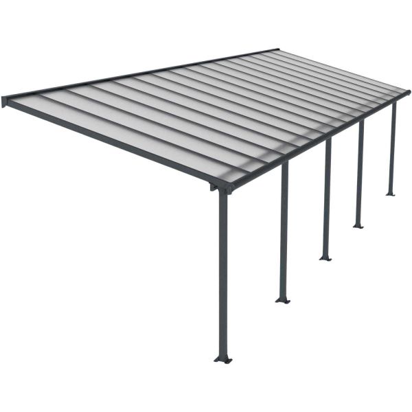 Pergola à adosser en aluminium gris et polycarbonate Olympia