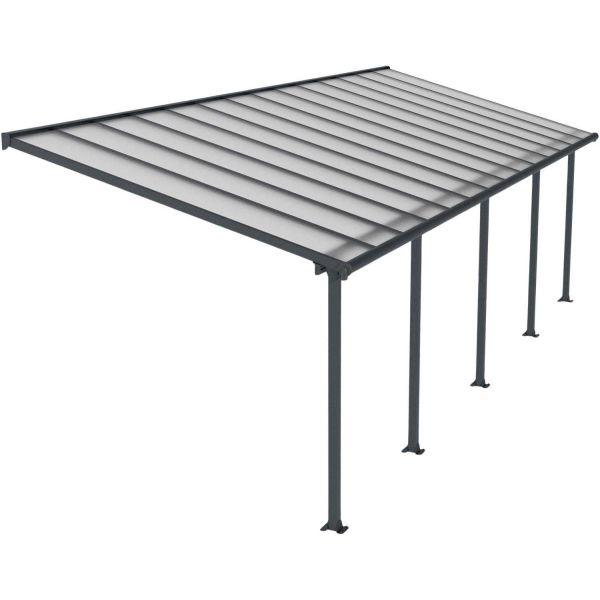 Pergola à adosser en aluminium gris et polycarbonate Olympia